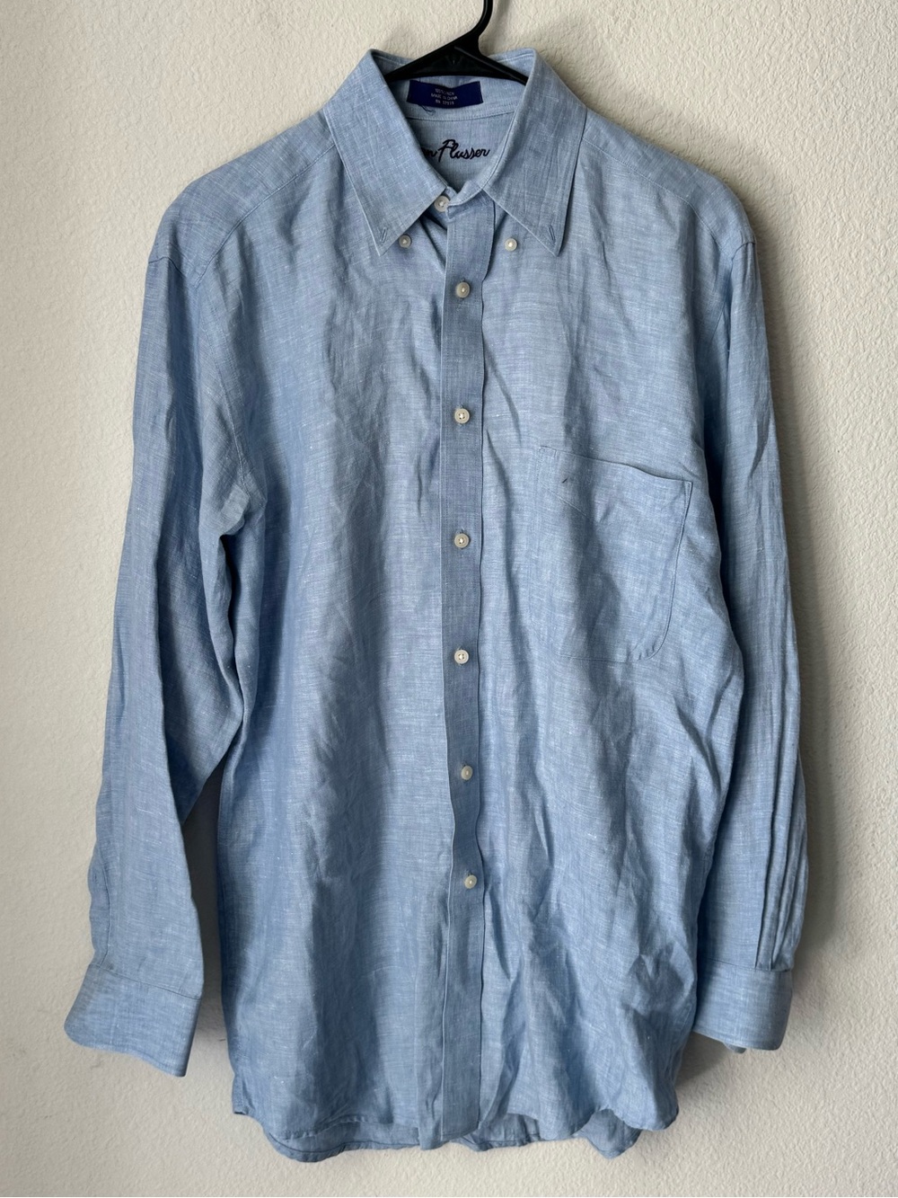 Alan Flusser‎ Light Blue Linen Button-Down Shirt